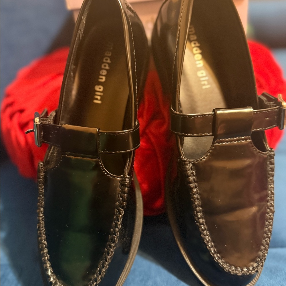 Steve Madden Glossy Black Slip-On Loafers